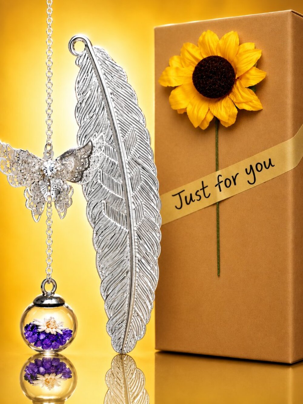 Feather Bookmark with Butterfly Charm
